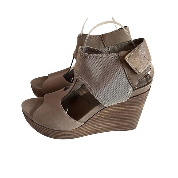 Eileen Fisher Shoes Womens Size 10 Taupe Wedge Sandals Platform Leather Elastic - Picture 4 of 12